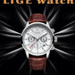 LIGE New Brown Leather Watch for Men Fashion Top Brand Luxury Men's Quartz Wristwatches Casual Waterproof Luminous Chronograph