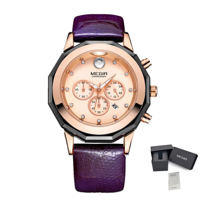 MEGIR Luxury Women Bracelet Watches Fashion Quartz Sport Ladies Wristwatch Leather Dress Clock Chronograph Reloj Hombre 2042