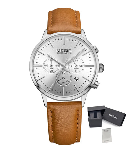 MEGIR Women Casual Watches Leather Strap Ladies Wristwatches Brand Luxury Female Chronograph Dress Clock Relogio Feminino 2011L