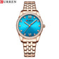 CURREN Classy Dress Watches for Women Stainless Steel Band Clock Female Rhinestone Dial Slim Wristwatches Ladies