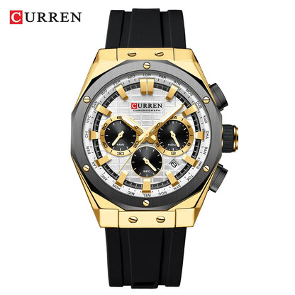 CURREN Luxury Brand High Quality Chronograph Luminous Watches for Men Silicone Strap Casual Sports Waterproof Quartz Wristwatch