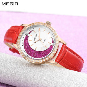 MEGIR Diamond Women Luxury Watch Elegant Ladies Quartz Wristwatch Female Bracelet Watches Waterproof Leather Dress Clock 4218
