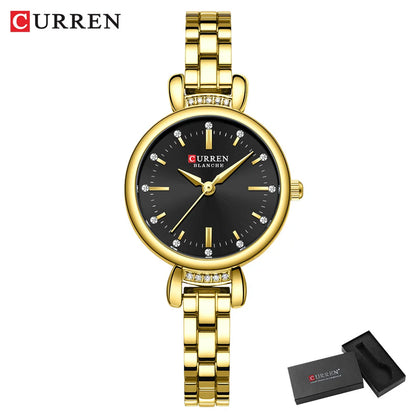 CURREN-Elegant Dress Watch for Women, Luxurious and Exquisite, 28mm Dial with Shinning Rhinestone, Quartz Wristwatch, New