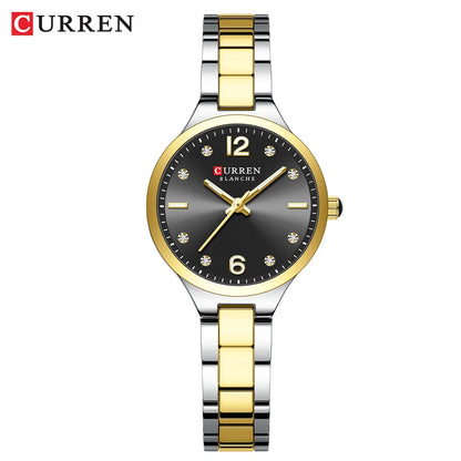 CURREN Luxury Brand Watches for Women Simple Dress Quartz Stainless Steel Wristwatch with Luminous Hands Ladies Clock
