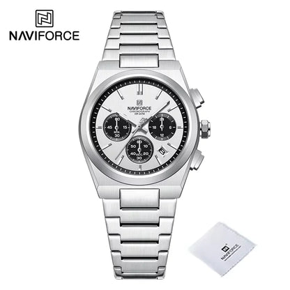 NAVIFORCE Trend Brand Stainless Steel Couple Watch Quartz Date Display Chronograph for Lovers Waterproof Fashion Wild Wristwatch