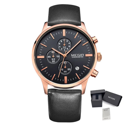 MEGIR Fashion Men Watches Chronograph Leather Strap Sport Military Watch Waterproof Quartz Wristwatch Clock Reloj Hombre 2011
