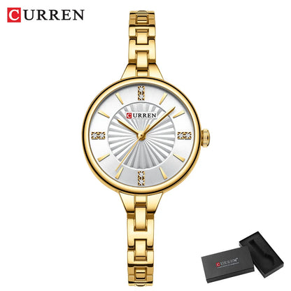 CURREN Simple Romantic Rhinestone Dial with Stainless Steel Bracelet Luxury Design  Quartz Wristwatches