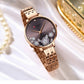 CURREN Fashion Quartz Wristwatches for Women Simple Stainless Steel Watch Bracelet with Flower Design Dial