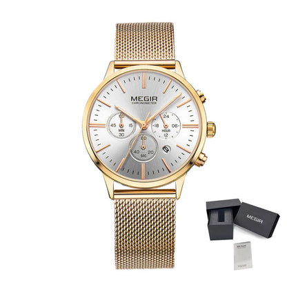 MEGIR Fashion Watches for Women Luxury Elegant Ladies Clock Chronograph Stainless Steel Strap Quartz Wristwatch Reloj Mujer 2011