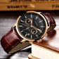 LIGE New Brown Leather Watch for Men Fashion Top Brand Luxury Men's Quartz Wristwatches Casual Waterproof Luminous Chronograph