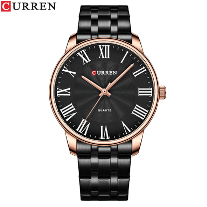 CURREN New Simple Style Stainless Steel Wristwatches for Men Luxury Brand Business Quartz Watch with Roman Numbers