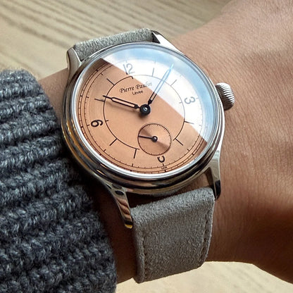 Pierre Paulin Salmon Dial Watch 50m Skin Diver Watch Vintage Small Seconds Mechanical Hand Watch 38mm Reloj Hombre Metal