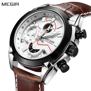 MEGIR Luxury Brand Military Sport Watches for Men Leather Strap Quartz Wristwatch Male Clock Chronograph Reloj Hombre 2065