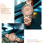 CURREN Quartz Wristwatches for Wommen Luxury Rhinestones Rose Dial Fashion Watches with Stainless Steel Band New