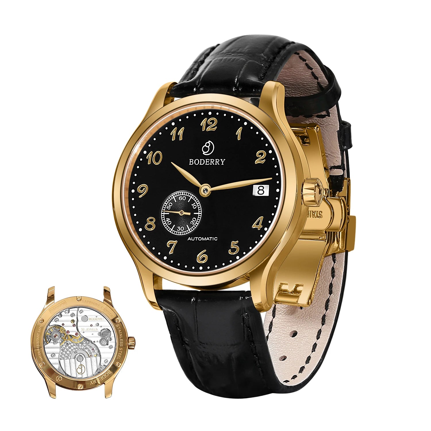 BODERRY Mens Micro-rotor Automatic Dress Watches Waterproof Stainless