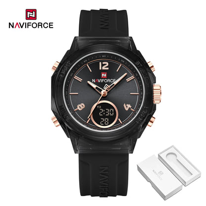 NAVIFORCE Original Watches For Woman Dual Display Lady Retro Female Quartz Watch Waterproof Round Dial Give for Girlfriend gift