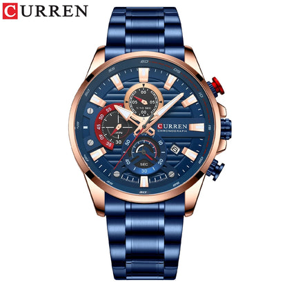 CURREN Sports Casual Quartz Wristwatches with Chronograph Fashion Stainless Steel Men's Watch Auto Date Clock Male