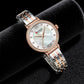 CURREN Luxury Slim Women's Watch Two Tone Stainless Steel Band Mother of Pearl Dial with Rhinestones Elegant Quartz Wristwatch