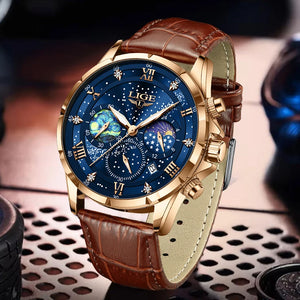 2026 New Men Watch LIGE Fashion Genuine Leather Watch For Men Casual Military Waterproof Luminous Quartz Chronograph Clock Male