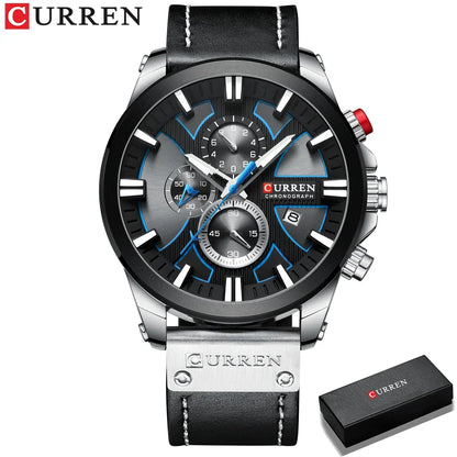 CURREN Men's Chronograph Watch Quartz Movement Luminous Hands Casual Sport Watch for Men Auto Date Waterproof Clock