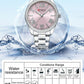CURREN NEW Luxury Stainless Steel Wristwatches for Ladies Romantic Rose Pink with Rhinestones Roman Numeral Dial