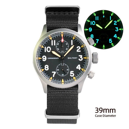 Baltany S5033 Chronograph Watch Man Pilot Watch Waterproof 100MM Sapphire Stainless Steel 39MM Quartz Military Watches For Man