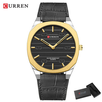 CURREN Top Brand Ultra-Thin 7mm Men's Watch Minimalist Elegant Design Quartz Wristwatch Feather-Light Leather Strap
