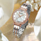 CURREN Luxury Slim Women's Watch Two Tone Stainless Steel Band Mother of Pearl Dial with Rhinestones Elegant Quartz Wristwatch