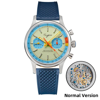 Sugess Pilot Watch with Seagull Movement Swanneck Wristwatch Mechanical Chronograph Sappire Crystal Military Limited Racing 1963