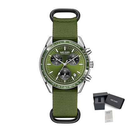 MEGIR Luxury Quartz Watches for Men Blue Canvas Strap Sport Leisure Chronograph Luminous Waterproof Male Wristwatch Clock 2247