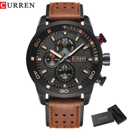 CURREN Casual Wrist Watch Analog Military Sports Men Watch Leather Strap Quartz Male Clock Relogio Masculino Reloj Hombre