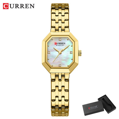CURREN Luxury Minimalist Women's Watch with Stainless Steel Bracelet Elegant Dress Quartz Wristwatches with Shell Dial