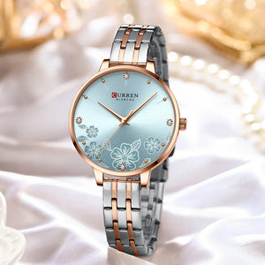 CURREN Luxury Sparkling Rhinestone Dial Stainless Steel Bracelet for Ladies Simple Quartz Wristwatches New Fashion Trends Gift