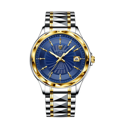 LIGE Top Brand Luxury Automatic Mechanical Watches For Men Fashion Tungsten Steel Waterproof Sapphire Watch Men Reloj Hombre+BOX
