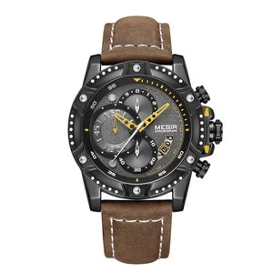 MEGIR Men Watches Luxury Brand Quartz Wristwatch Waterproof Leather Strap Military Sports Clock Chronograph Reloj Hombre 2130
