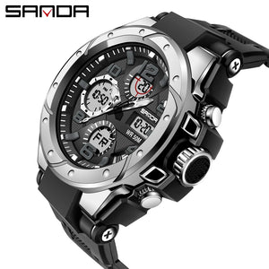SANDA 6008 Wristwatches Waterproof Swimming Military Watch Men Sports Watches Dual Display Analog Digital LED Electronic Quartz