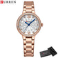 CURREN Quartz Wristwatches for Wommen Luxury Rhinestones Rose Dial Fashion Watches with Stainless Steel Band New