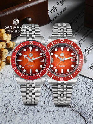 San Martin 37.5-40mm Limited Edition Red JianZhan Enamel Sunburst Dial Men's Diver Watch Miyota 9015 Automatic Mechanical SN0148