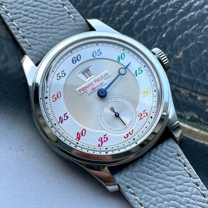 Spot goods NEW Pierre Paulin Jumping Hour Men Watch Salmon Dial Automatic St17 Mechanical Watch Vintage Bonklip bracelet