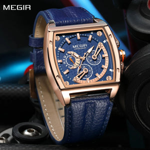 MEGIR Fashion Men Watch Chronograph Luxury Waterproof Military Wristwatch Leather Sport Quartz Date Week Clock Reloj Hombre 2204