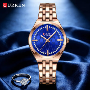 CURREN Designer Style Watch for Women Elegant 32mm Dial with Rhinestones Stainless Steel Band  Luxury Dress Ladies Wristwatch