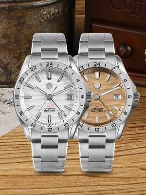 San Martin New 39mm Desert Texture Luxury Men Business Dress GMT Watch NH34 Automatic Mechanical Waterproof 100m Luminous SN0129