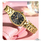 CURREN Vintage Style Tonneau Case Elegant Petite Quartz Watch for Women Luminous Hands with Stainless Steel Bracelet Lightweight