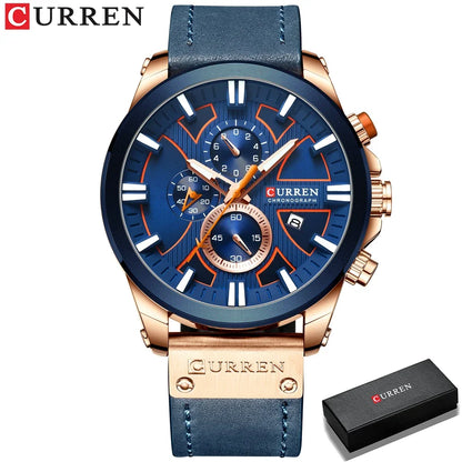 CURREN Men's Chronograph Watch Quartz Movement Luminous Hands Casual Sport Watch for Men Auto Date Waterproof Clock