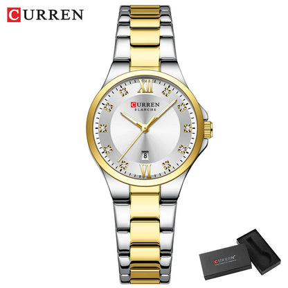 CURREN Women's Luxury Brand Watches Simple Quartz Auto Date Wristwatch Female Waterproof Clock Luminous Hands 9107