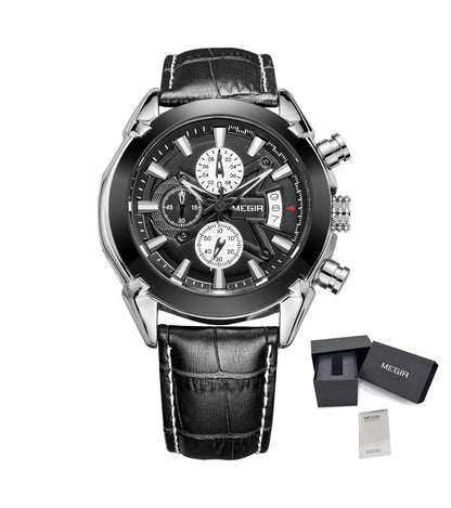 MEGIR Men Watches Original Fashion Leather Quartz Wristwatch Military Chronograph Big Dial Sports Clock Reloj Hombre 2020