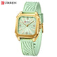 CURREN Elegant Simple Watch for Women Luxury Dress Square Dial Silicone Strap with Luminous Hands New Quartz Wristwatch