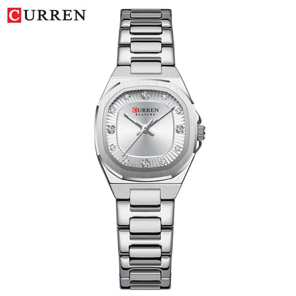 CURREN Women's Slim Quartz Watch Luxury Classic Round Dial with Rhinestone Elegant Stainless Steel Band for Ladies