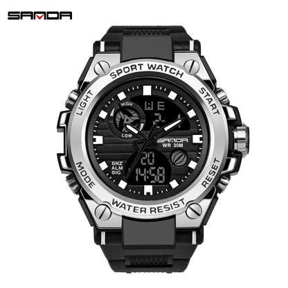 SANDA 739 Trendy Design 2024 New Arrival Alarm Mode Sports Hand Clock For Men Analog Digital Display Fashion Watch