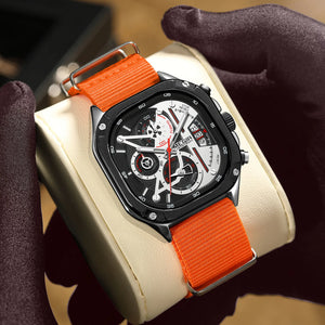 MEGIR Men's Watch Chronograph Orange Canvas Strap Sport Wristwatch Luminous Auto Date Quartz Watches Clock Montre Homme 2217